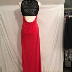 Bebe maxi dress crystal logo cutout dress